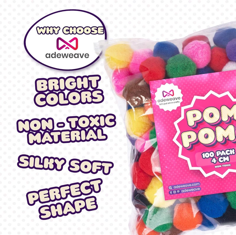 adeweave 1.5 Inch Pom poms –100 Soft and Fluffy Craft Pom Pom Balls – Multicolor Craft Supplies Pompoms for Arts and Crafts in a Reusable Box, Large Puff Ball Ideal for DIY and School Activities - Image 5